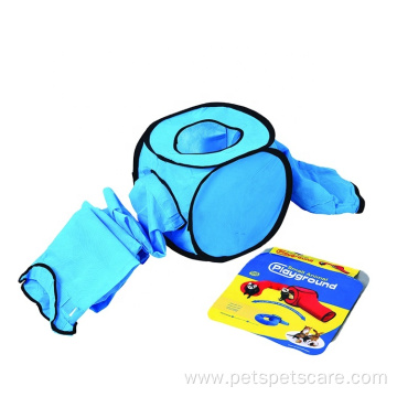 Foldable agility interactive cat tunnel toy with cube